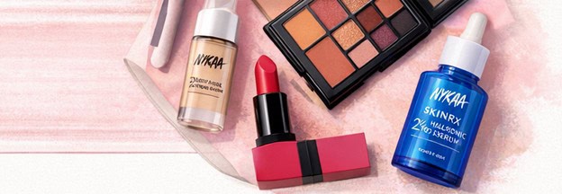 Nykaa SkinRx Hyaluronic Acid Serum bottle on pink background